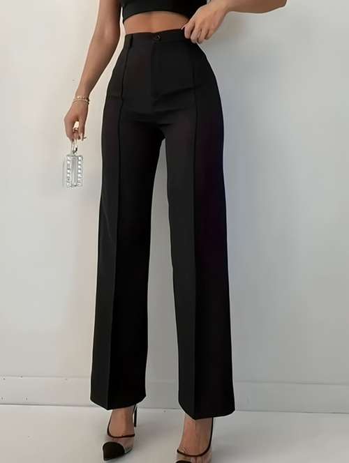 women solid high rise straight trouser - 22030552 - Very Small Image - 1
