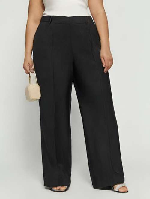 women solid high rise wide leg trouser - 22030555 - Very Small Image - 1