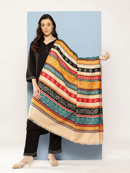women self design reversible shawl - 22033727 - Very Small Image - 1