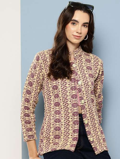 women self design long sleeve cardigan - 22033806 - Very Small Image - 1