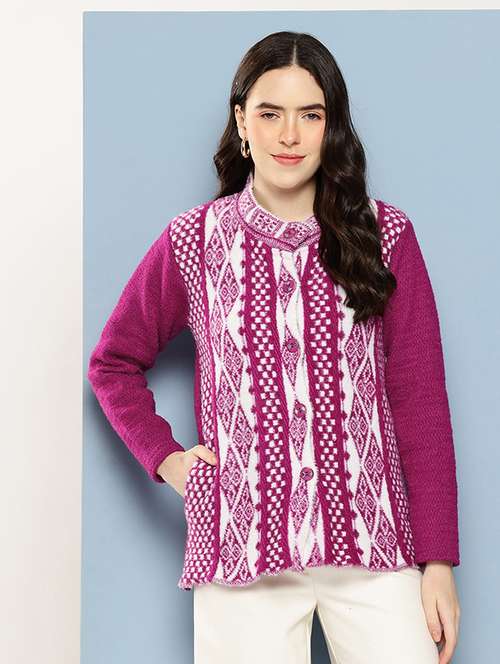 women self design long sleeve cardigan - 22033827 - Very Small Image - 1