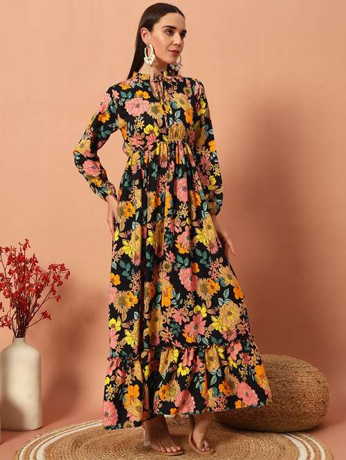 women floral printed long sleeve tiered maxi dress - 22036728 - Very Small Image - 1