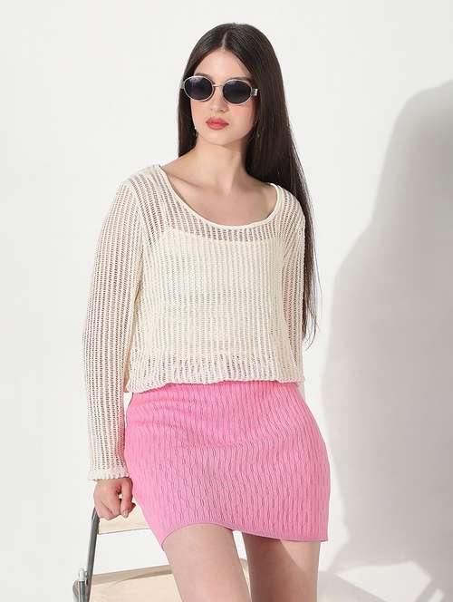 women solid long sleeve crop  top with slip - 22038290 - Very Small Image - 1