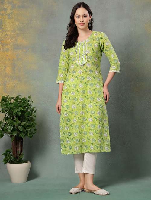 women printed three quarter sleeve straight kurta - 22040991 - Very Small Image - 1