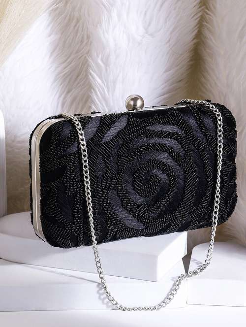 black zari work suede box clutch - 22041129 - Very Small Image - 1