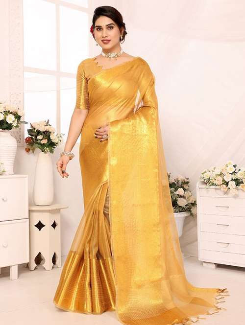 women solid with bordered saree with blouse - 22041439 - Very Small Image - 1