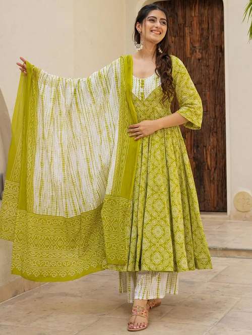 women three quarter sleeve kurta palazzo with dupatta set - 22057661 - Very Small Image - 1