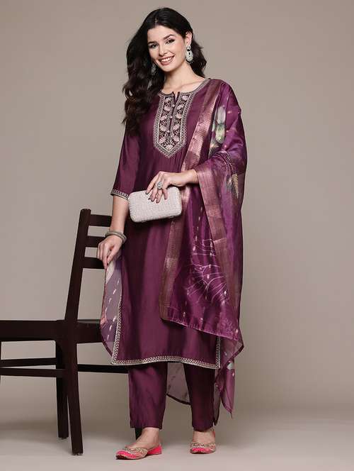 purple viscose suit  set - 22058126 - Very Small Image - 1