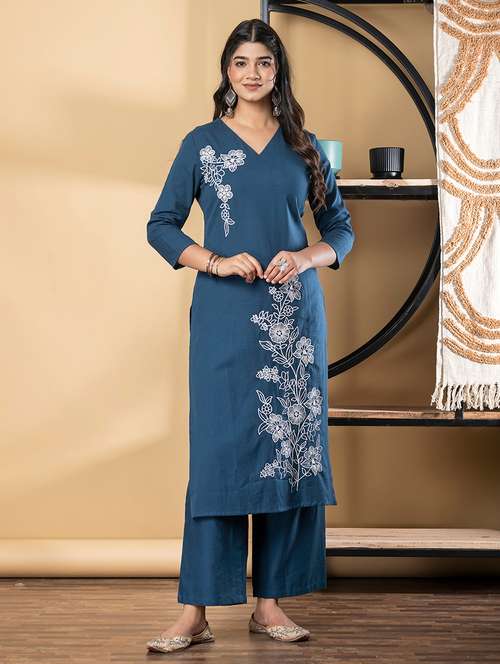 teal cotton suit  set - 22058518 - Very Small Image - 1