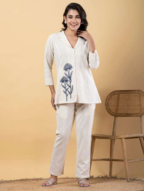 off white cotton blend coord set - 22058643 - Very Small Image - 1