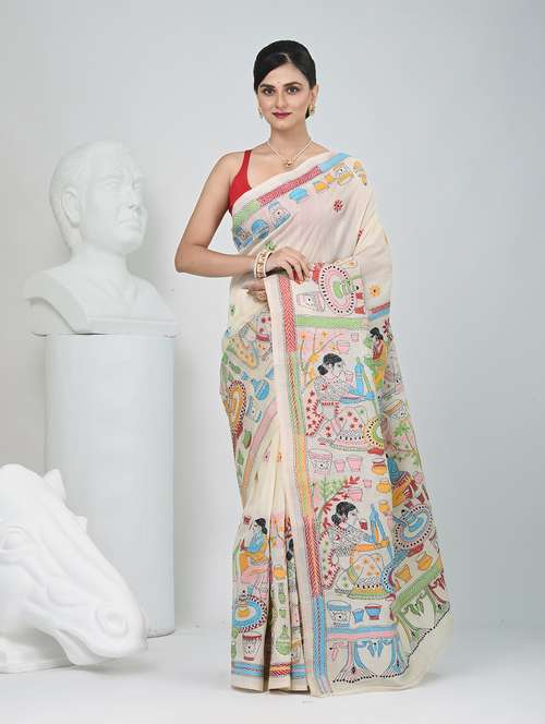 women solid with work handloom saree with blouse - 22060725 - Very Small Image - 1