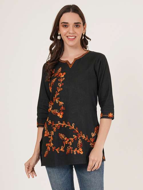 women embroidered three quarter sleeve straight kurti - 22065834 - Very Small Image - 1