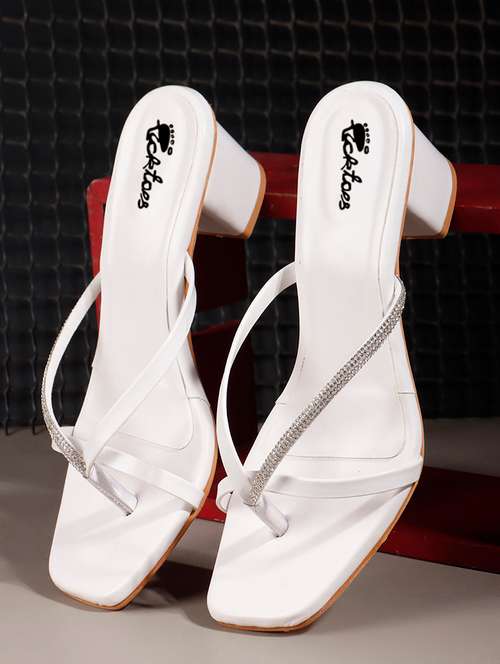 women's white synthetic leather block heel sandal - 22069094 - Very Small Image - 1