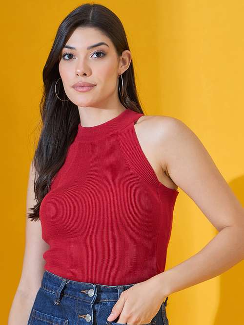 women solid halter neck sleeveless top - 22072196 - Very Small Image - 1