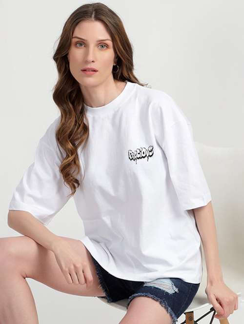 women printed round neck oversized t-shirt - 22072717 - Very Small Image - 1