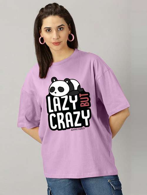 women front print round neck oversized t-shirt - 22072725 - Very Small Image - 1