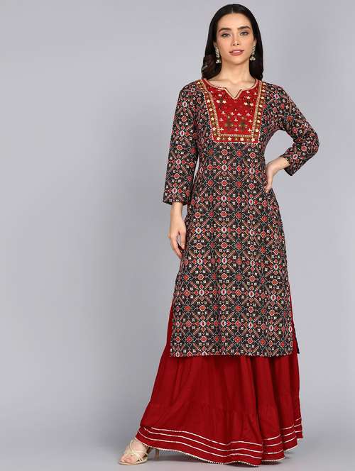 women printed three quarter sleeve straight kurta - 22074594 - Very Small Image - 1