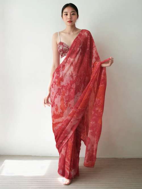 women printed ready to wear saree with blouse - 22074651 - Very Small Image - 1