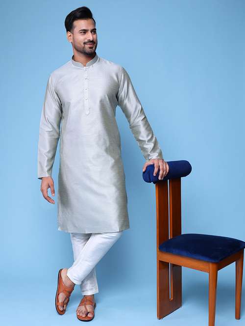 men mandarin neck kurta pyjama ethnic wear set - 22076005 - Very Small Image - 1