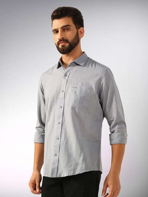 men solid long sleeve regular fit casual shirt - 22079697 - Very Small Image - 1