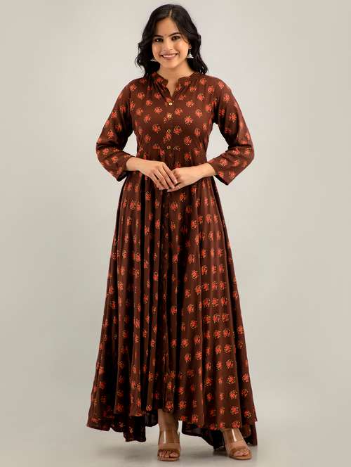 women floral printed three quarter sleeve ethnic dress - 22079755 - Very Small Image - 1