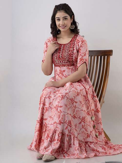 women floral printed short sleeve ethnic dress - 22079768 - Very Small Image - 1