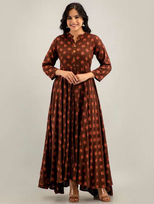 women floral printed three quarter sleeve ethnic dress - 22079889 - Very Small Image - 1