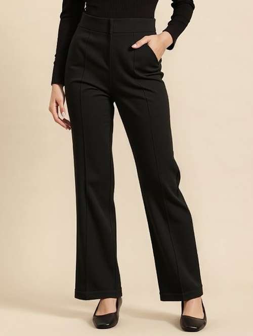 women solid high rise wide leg trouser - 22081059 - Very Small Image - 1