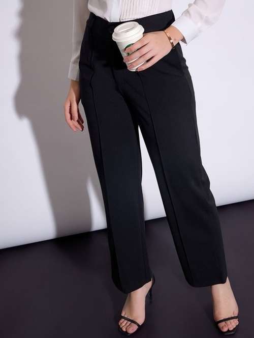 women solid high rise striaght trouser - 22081071 - Very Small Image - 1