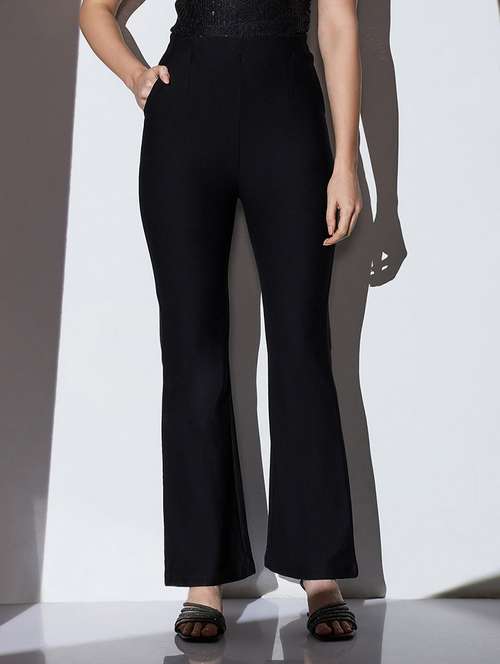 globus women black mid-rise solid formal bootcut trousers - 22085198 - Very Small Image - 1