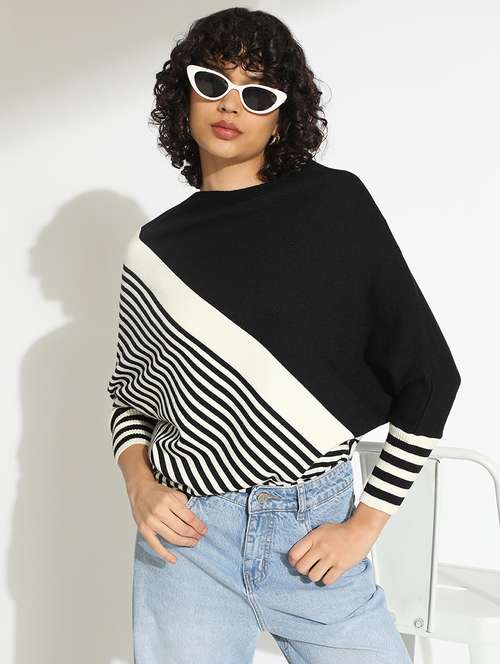 women striped boat neck long sleeve pullover - 22086331 - Very Small Image - 1