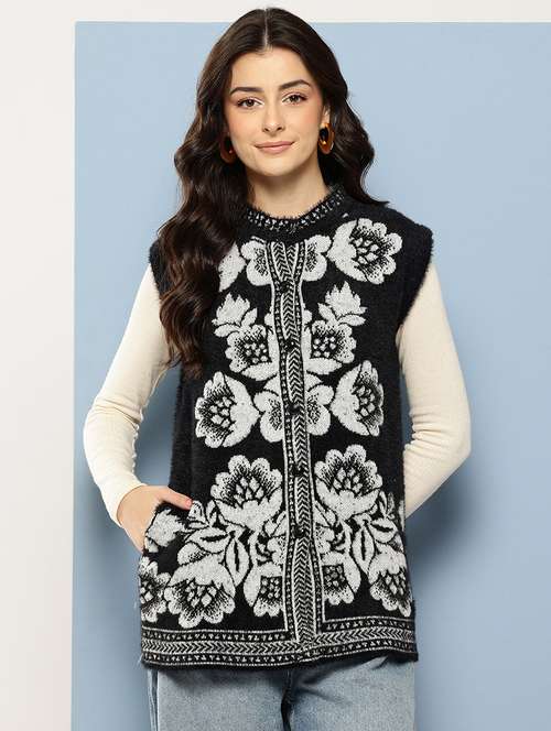 women self designed sleeveless cardigan - 22086528 - Very Small Image - 1