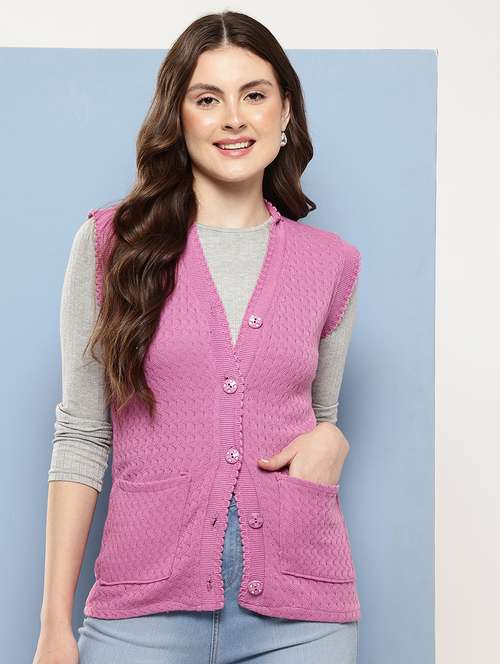 women self designed sleeveless cardigan - 22086554 - Very Small Image - 1