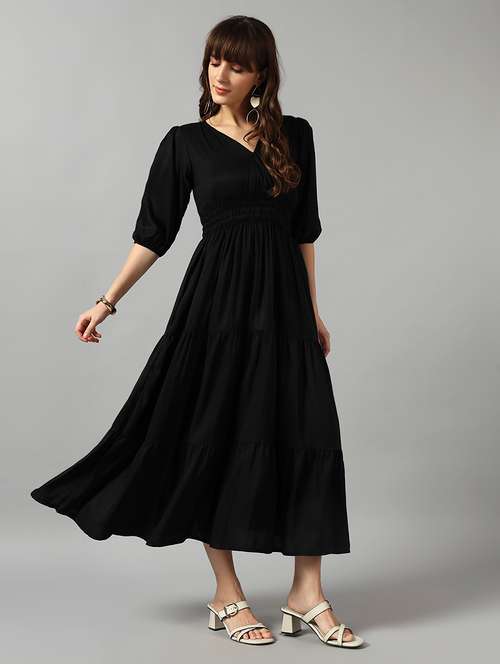 women solid puff sleeve tiered dress - 22089239 - Very Small Image - 1