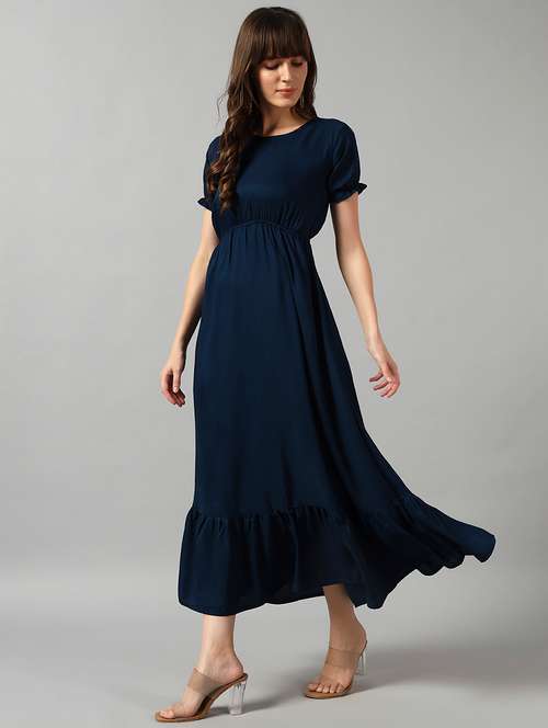 women solid puff sleeve tiered dress - 22089322 - Very Small Image - 1