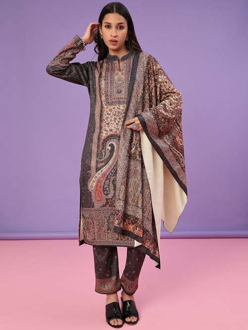 women self design long sleeve kurta pant with dupatta set - 22093062 - Very Small Image - 1