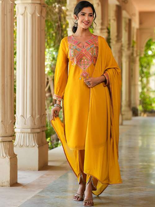 women embroidered long sleeve kurta pant with dupatta set - 22093251 - Very Small Image - 1