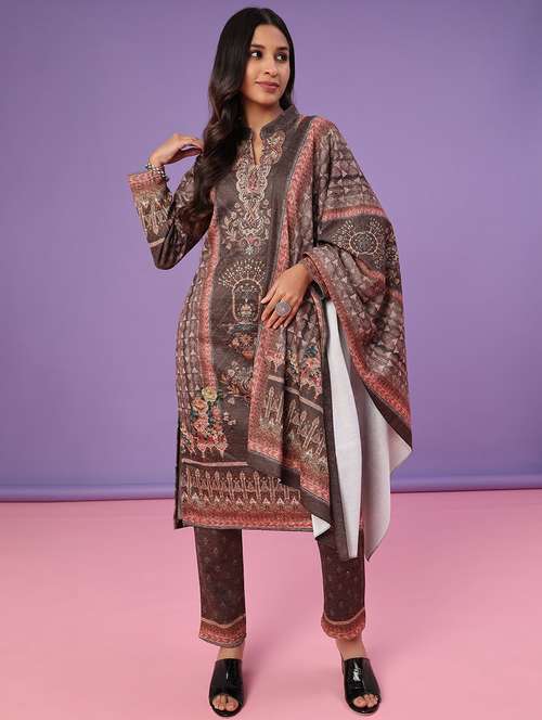 women printed long sleeve kurta pant with dupatta set - 22094379 - Very Small Image - 1