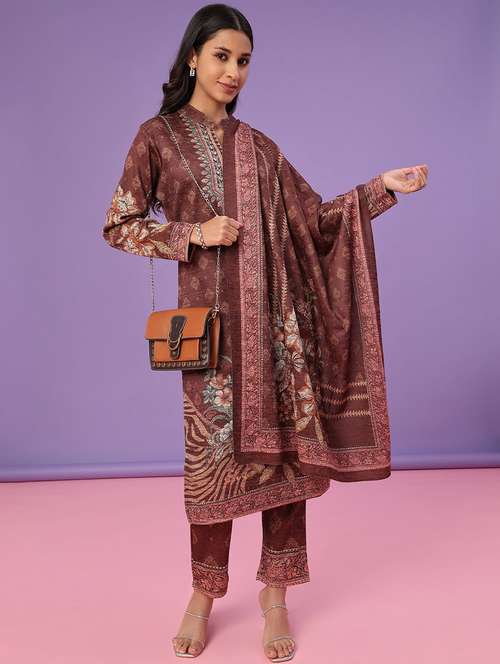 women printed long sleeve kurta pant with dupatta set - 22094389 - Very Small Image - 1