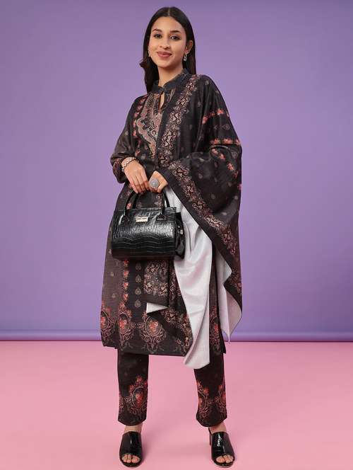 women printed long sleeve kurta pant with dupatta set - 22094396 - Very Small Image - 1