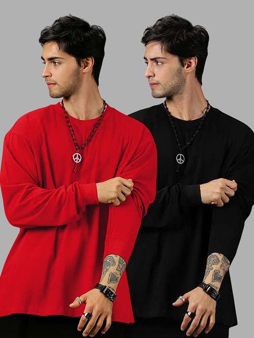 men pack of 2 solid long sleeve oversized t-shirt - 22101460 - Very Small Image - 1