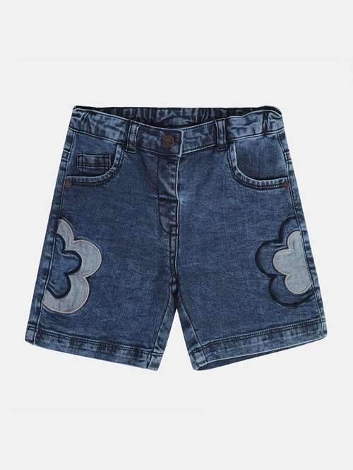 girls solid mid rise denim shorts - 22108397 - Very Small Image - 1