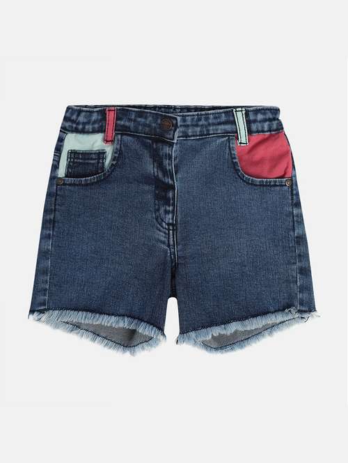 girls solid mid rise denim shorts - 22108404 - Very Small Image - 1