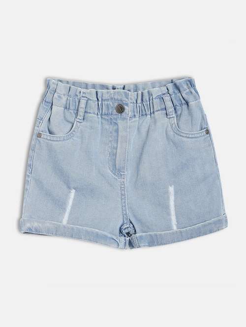 girls solid mid rise denim shorts - 22108429 - Very Small Image - 1