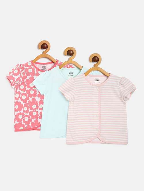 girls pack of 3 printed round neck top - 22108481 - Very Small Image - 1