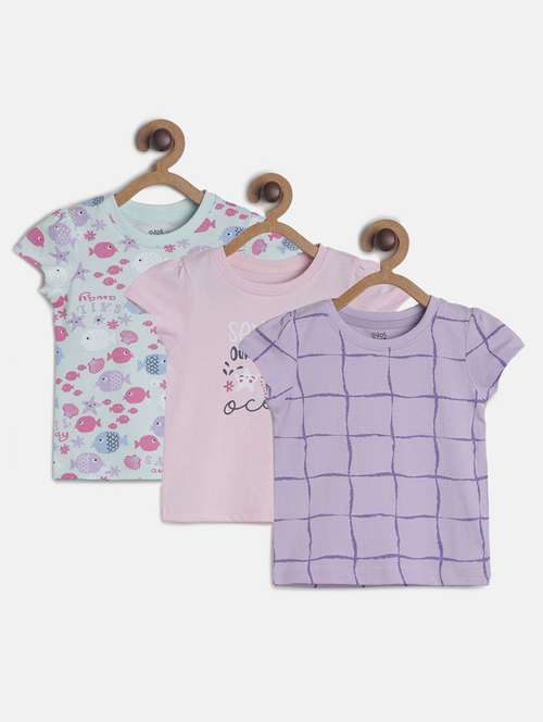 girls pack of 3 printed round neck tee - 22109297 - Very Small Image - 1
