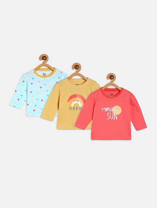 girls pack of 3 printed round neck tee - 22109442 - Very Small Image - 1