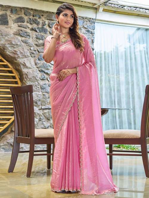 women solid with embellished bordered saree with blouse - 22140109 - Very Small Image - 1