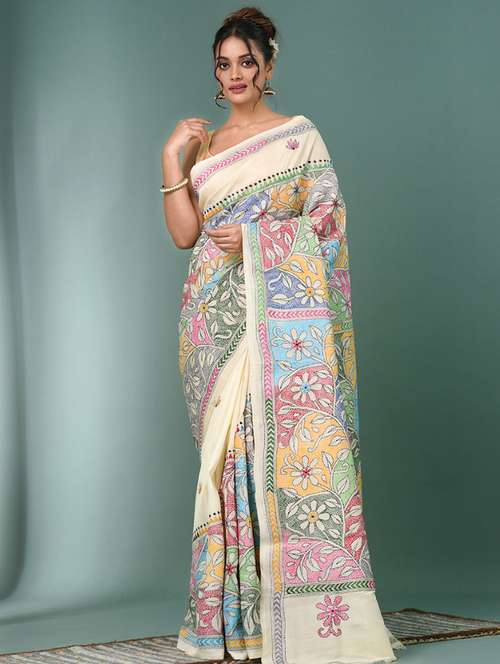women handloom kantha stitch saree with blouse - 22140358 - Very Small Image - 1