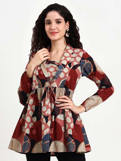 women printed long sleeve peplum top - 22140769 - Very Small Image - 1